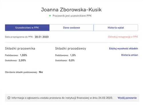 Pracownicze Plany Kapitałowe interfejs aplikacji i bieżące i miesięczne składki pracowników w ramach PPK