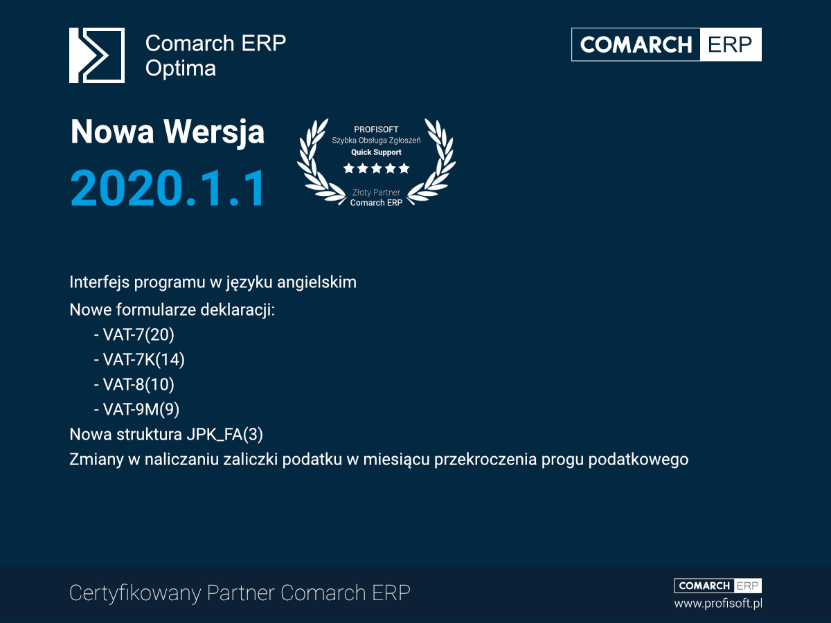 Nowa Wersja Comarch ERP Optima 2020.1.1 - Pobierz i Aktualizuj już teraz