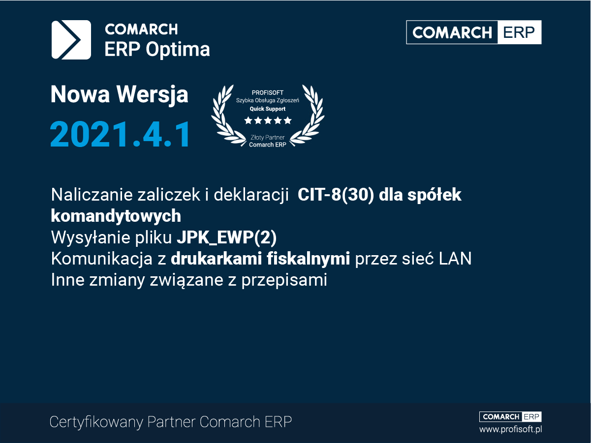 Obsługa CIT dla spółek komandytowych już teraz w Comarch ERP Optima